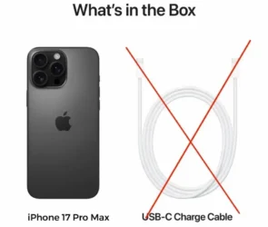 iPhone 17 vine în cutie fără cablu de încărcare USB-C