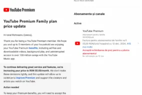 YouTube Family se scumpește cu 16 lei