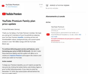 YouTube Family se scumpește cu 16 lei